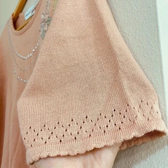 Alfred Dunner Blush bead Embellished Short Sleeve Top size XL - Picture 5 of 8